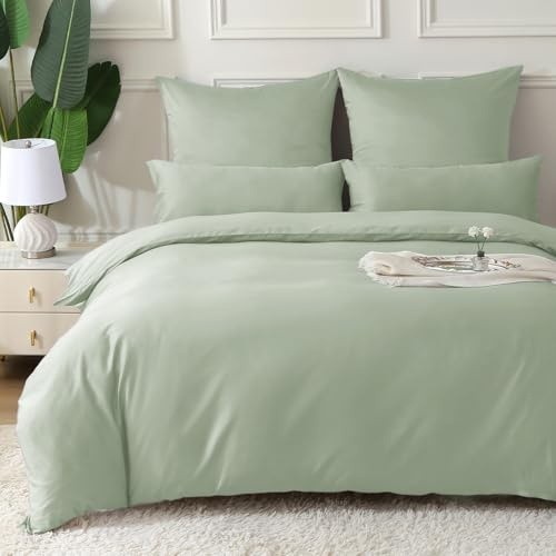 MILDLY Satin Bettwäsche 200x200 Baumwolle,Seidig Luxus Bettzeug,Salbeigrün | 100% Langstapelige Baumwolle Seidig Luxus Bettzeug, ÖkoTex Zertifiziert, 1 Bettbezug 200x200 & 2 Kissenbezug 80x80