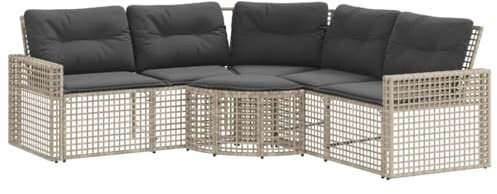 vidaXL Gartensofa in L-Form, Ecksofa mit Kissen Fußbank, Sitzgruppe für Garten Terrasse Balkon, Gartenmöbel Sofagarnitur, Hellgrau Poly Rattan