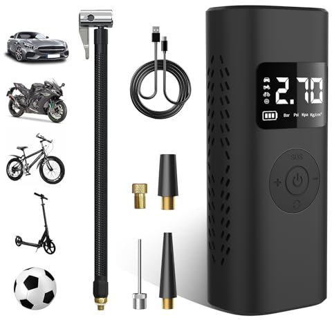Hexinex 7800mAh Compresor Aire Portatil 150PSI &Power Bank, Inflador Ruedas Coche con Pantalla LCD Digital y Linterna LED SOS, Bomba de Aire Bicicletas, Scooters, Moto, Coche, Pelotas