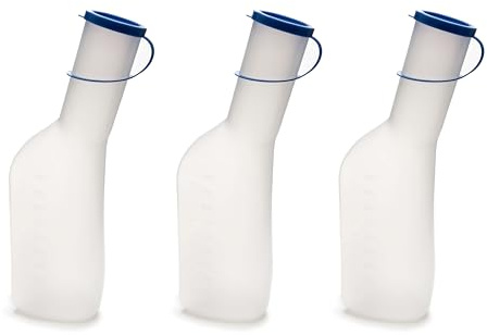 HaseMed - Botella de orina para hombre, 1000 ml, con tapa, 3 unidades, esterilizable en autoclave hasta 130 °C, de polipropileno, a prueba de fugas e higiénico, ideal para el cuidado, el hospital y