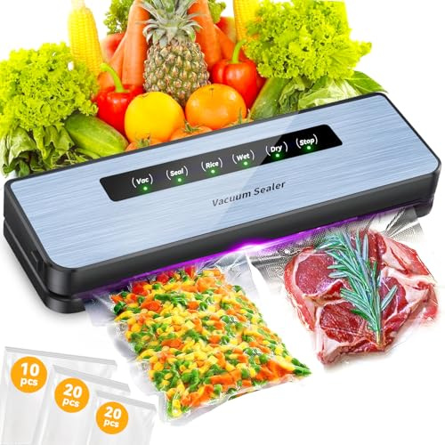 NXPZ Macchina Sottovuoto per Alimenti 5 in 1, 50 Sacchetti Sottovuoto, Modalità a Secco e Umido, Macchine a Vuoto per la Cottura al Vuoto e la Conservazione degli Alimenti Freschi
