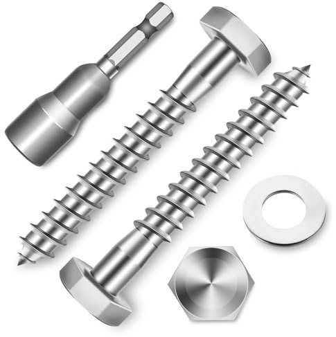 20 Stück M6 x 50 mm Sechskant Holzschrauben, Schlüsselschrauben Edelstahl A2 V2A Sechskantschrauben mit Unterlegscheiben und Steckschlüssel