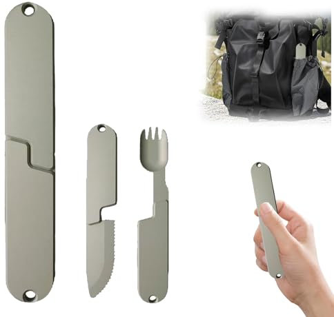 Camping Eating Utensils Set, 2-in-1 Portable Detachable Camping Knife and Spork Cutlery Set, Pocket Fork Spoon Tool, Practical Tableware for Travel & Hiking (1PCS)