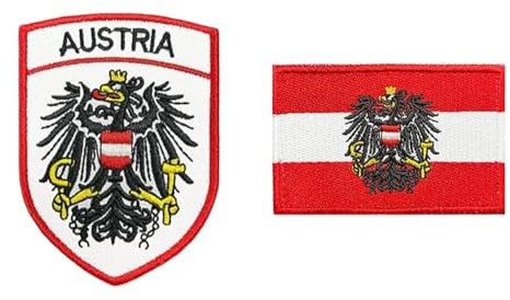 2 Stück Austria Österreich Schild Flagge Patches Österreich Adler Militär Taktische Abzeichen Stickerei Emblem Hook and Loop Patches für Kleidung DIY Baseballkappe Mützen Rucksäcke Uniform Hosen