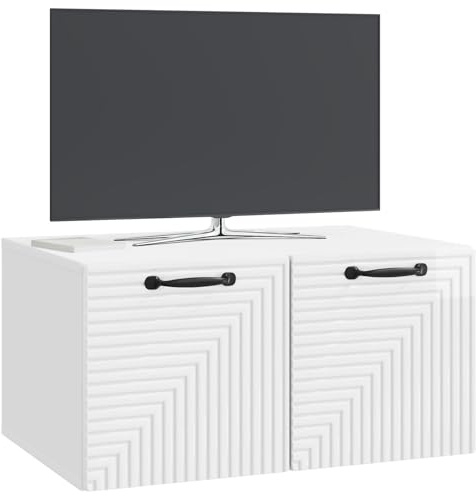 vidaXL Wandmontierter TV-Schrank Hochglanz Weiß 59,5 x 41 x 30 cm, Wohnzimmer, moderner rechteckiger Stauraum, wandmontierte Medienkonsole, platzsparendes Möbel für Dein Zuhause