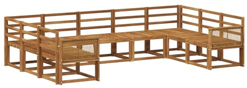 vidaXL Outdoor-Sofagarnitur 9 pcs Natur Massivholz Akazie, Akazienholz Gartensofa Set, modernes, wetterfestes Möbel für Garten, Poollounge, Bequeme Sitzmöbel