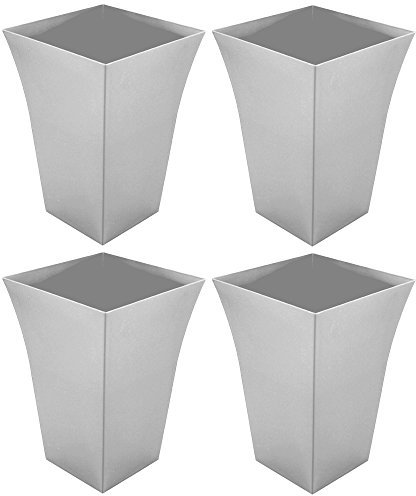 4 x CrazyGadget® Large Milano Tall Planter Square Plastic Garden Flower Plant Pot Gloss Finish SILVER