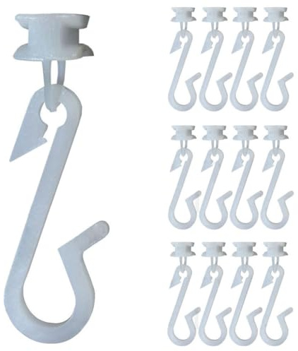 EcoSpa White Plastic Shower Curtain Hooks – Smooth Glide Square Caps – Fits Most Glider Tracks – Durable Replacement – Packs of 12, 24 or 48 (12)