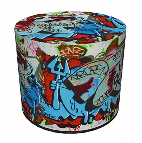 BERTONI Design Pouf Sitzpuff Sitzhocker 40x40 Filz Bezug Mehrfarbig Aufdruck Motiv Grafitti