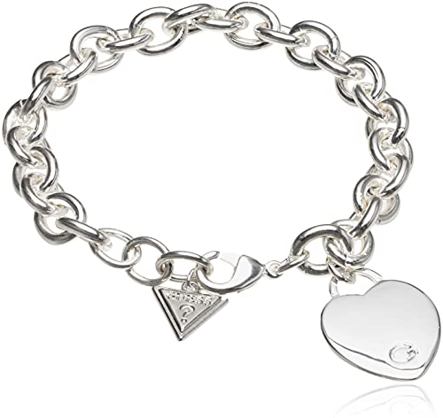 GUESS Basic Silver G Logo Heart Link Bracelet, 7.5