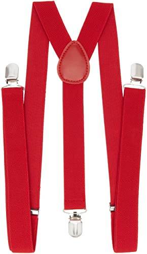 BRUBAKER Herren Hosenträger mit starken Metall Clips - Y-Form Hosen Träger in verstellbarer Einheitsgröße für Männer und Damen - Elastisch und stufenlos längenverstellbar - Rot