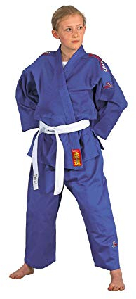 DanRho Judoanzug Yamanashi mit Schulterstreifen, blau, Größe:120 cm;Farbe:Blau