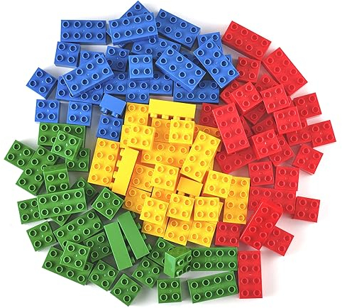Strictly Briks Toy Grands Blocs de Construction pour Enfants et Tout-Petits, compatibles avec Toutes Les Grandes Marques, Bleu, Vert, Rouge et Jaune, 108 pièces.