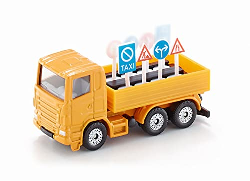 siku 1322, Camion avec panneaux de signalisation routière, métal/plastique, orange, 8 panneaux de signalisation routière inclus