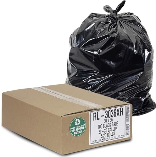Aluf Plastics 20-30 Gallon Trash Can Liners (100 Count) - 30'' x 36'' - Thick 1.5 MIL Equivalent Black Waste Bags for Bathroom, Kitchen, Office, Industrial, Commercial, Recycling and More
