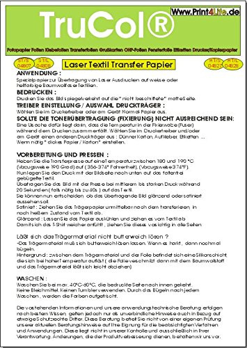 25 Blatt Din A3 Laserdrucker Farblaser Kopierer High Heat Transferfolie/Transfer Papier/Spezialpapier zum Bedrucken von weissen und Hellen T-Shirts, Baseball-Caps und Anderen Baumwoll-Textilien