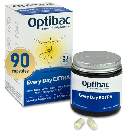 Optibac Probiotics Every Day Extra - Advanced Digestive Probiotic Supplement - Most Researched Lactobacillus Acidophilus - 90 Vegan Capsules