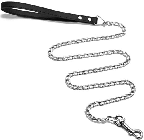 Goliton Hunde Haustier Hundekette Halsband mit PU Griff Leine Hundeleine Safetyleash Sicherheit Leine (Schwarz)