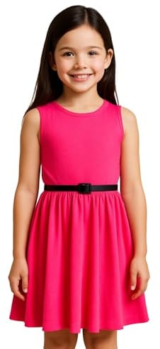 A2Z 4 Kids Girls Plain Skater Dress Party Fashion Summer Dresses - New Skater Dress Neon Pink 7-8