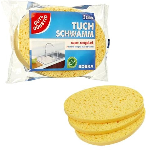 Tuchschwamm - oval, 3 Stück Für die Reinigung aller Oberflächen im gesamten Haushalt, super saugstark, biologisch abbaubar.