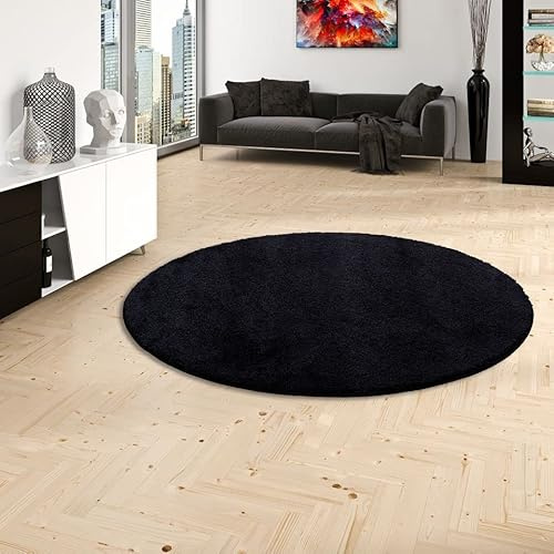 PALACE Hochflor Shaggy Teppich Schwarz Rund in 7 Größen