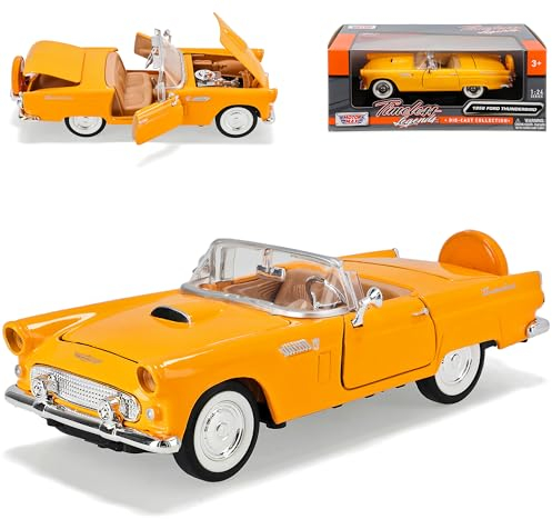 MOTORMAX Ford Thunderbird Gelb 1956 Cabrio Classic Birds Oldtimer 1/24 Modellauto Modell Auto