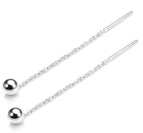 Orecchini Pendenti a Catena con Sfere in Argento 925 Diametro 4 mm