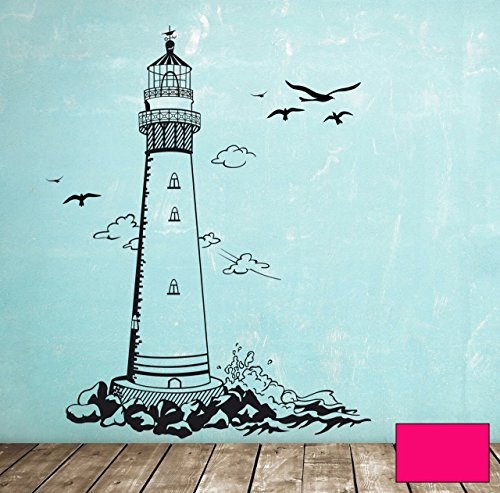 Wandtattoo Wandaufkleber Leuchtturm lighthouse Meer maritim M1465 - ausgewählte Farbe: *Pink* ausgewählte Größe:*XL 100cm breit x 132cm hoch