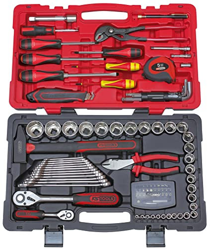 KS TOOLS- 922.0701 - Mallette outils 101 pièces - caisse à outil complète - Coffret de douilles et accessoires ULTIMATE 1/4'' - 1/2'' - Garantie à vie