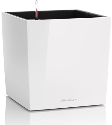 Lechuza Jardinière Cube de qualité Ultrabrillant 40 Scarlet - Rouge Cube - Qualité supérieure White High-Gloss, Blanc, 40 x 40 x 40 cm