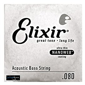 Elixir® Saiten 80/20 Bronze Akustik-Bass Einzelsaite mit NANOWEB® Beschichtung, Long Scale, Light (.080)