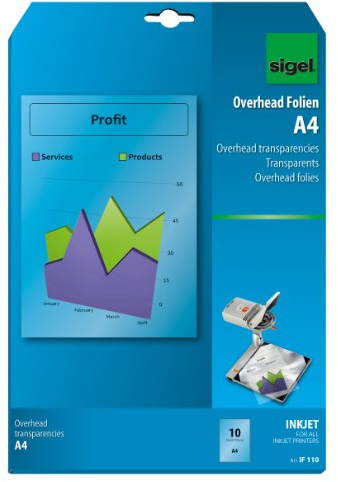 SIGEL IF110 OHP-Folien / Overhead-Folien für InkJet / Tintenstrahldrucker A4, 10 Blatt