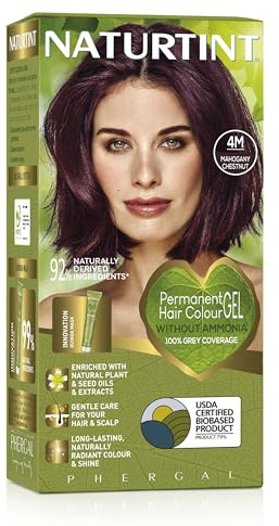 Naturtint Permanent Hair Colour Gel 4M Mahogany Chestnut, Plant Enriched, Biobased, Ammonia Free, Long Lasting Grey Coverage and Radiant Colour, Nourishment and Protection