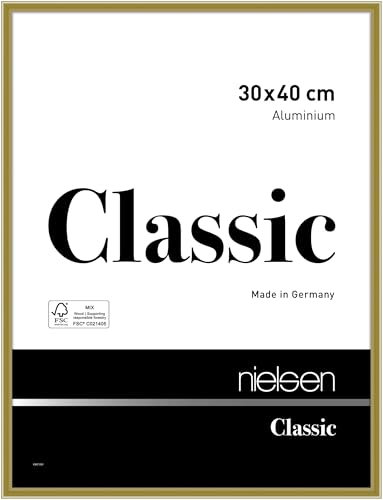 nielsen Bilderrahmen, 30 x 40 cm, Aluminium, Gold glanz, Fotorahmen zum Aufhängen im Hoch- & Querformat, Echtglas, Classic