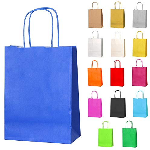Thepaperbagstore 20 Blue Small Paper Party Bags With Handles - 18x22x8cm - Colourful Paper Gift Bags for Kids and Adults Parties, Birthdays, Weddings, Baby Showers, Hen Parties and Sweets
