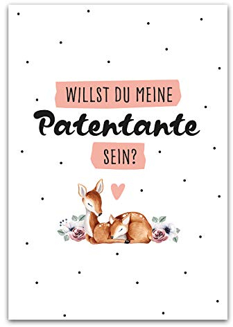 Him & I® - Willst du meine Patentante sein? Postkarte - Taufpatin fragen - Patentante fragen - Schwangerschaft verkünden - Karte für die zukünftige Patentante - Maße: 16,5 cm x 11,5 cm