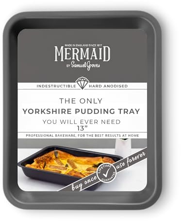 Mermaid Hard Anodised Yorkshire Pudding Tray 34cm – Large Yorkshire Pudding Tin for Oven, Heavy-Duty Hard Anodised Roasting Tray, Non-Stick Patina Bakeware, Made in England by Samuel Groves