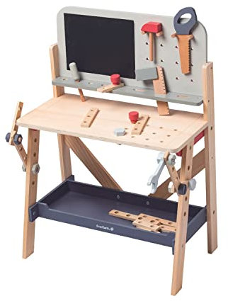 EverEarth Große Werkbank aus nachhaltigem Holz – Pastellfarbenes Spielzeug zur Förderung von Kreativität und Feinmotorik – Umweltfreundliches Werkbank-Set für Kinder – EE33795