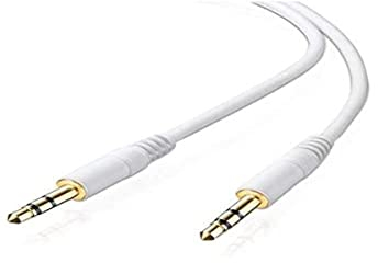 Adaptare 10026 Cable Auxiliar estéreo 2 Veces Conector Jack de 3.5mm diseño ultraplano Dorado, 3.00m, Blanco.