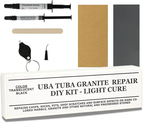 Granite Repair Kit (Black, UBA Tuba) I Suitable for Most Repairs I Also for Tile, Countertop, Fiberglass & Ceramic Surfaces I Fix Broken Chips & Cracks in Minutes