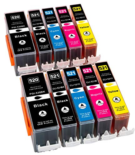 ESMOnline 10 komp. XL Tintenpatronen als Ersatz zu Canon PGI-520 / CLI-521 PGI520 CLI521 für Canon Pixma iP3600 iP4600 iP4700 MP540 MP550 MP560 MP620 MP630 MP640 MP980 MP990 MX860 MX870 (10er Set)