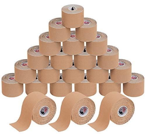 ALPIDEX 24 Rollen Kinesiologie Tape 5 m x 5,0 cm Viele Farben Anwendungsbroschüre Elastisch Wasserfest Hautfreundlich Physio Muskel Tape Set, Farbe:hautfarben