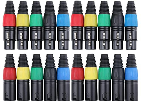 Pronomic Steckerset XLR-Male 10-Stück, XLR-Female 10-Stück (zur Kabelkonfektionierung, Montage, Hochwertige Spannzangen-Zugentlastung, stabiles Druckguss-Gehäuse) farbig