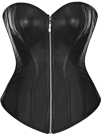 Bslingerie® Womens Faux Leather Corset Top (Black, XXL)