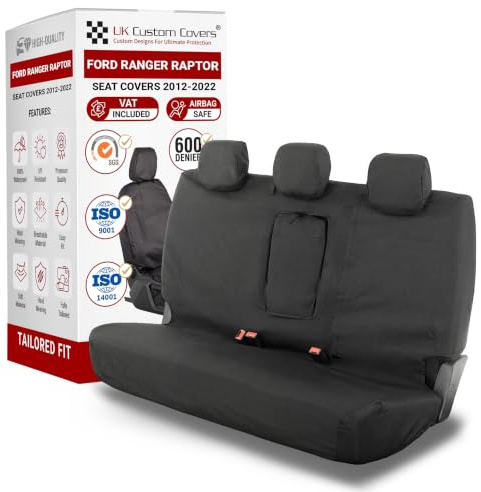 To Fit Ford Ranger Seat Covers 2012-2023 Rear Set | Waterproof & Heavy Duty, Airbag Compatible, Easy To Fit - Tailored Rear Bench Black