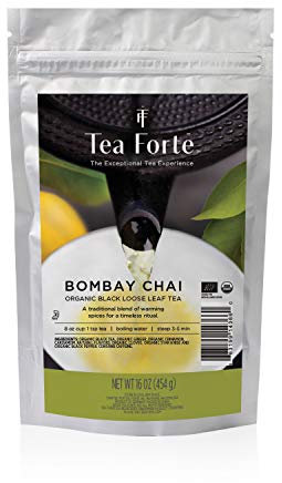 Tea Forté Bombay Chai - Té Negro Orgánico Especias de la India - Té de Hoja Entera - Zip Bag 454 gr