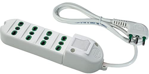 Fanton S.P.A. 20820 Regleta bipaso Italiano 2P+T 16A con Cable e Interruptor Bipolar Luminoso, Blanco, 1.5 m
