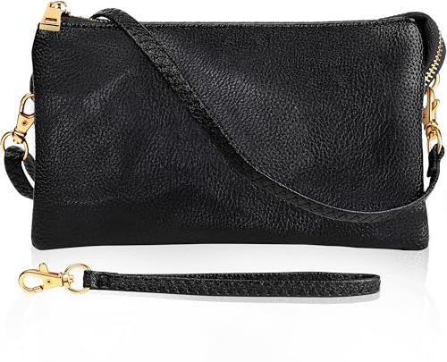 Humble Chic NY Black Wristlet Purses for Women - Small Black Crossbody Purse, Vegan Leather Wristlet Wallets for Women, Small Phone Wallets, Dressy Evening Handbags, Vegan Leather Crossbody Bag