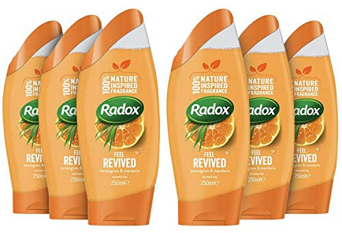 Radox Mineral Therapy Feel Revived body wash with scents of Lemongrass & Mandarin Shower Gel for a reviving shower experience 250 ml pack of 6