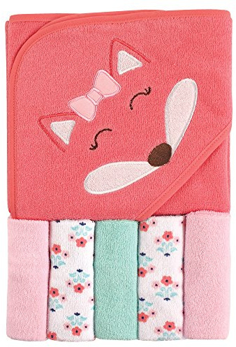 Luvable Friends Hooded Towel and 5 Washcloths, Girl Fox